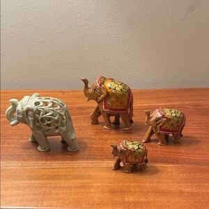 Bundle of 4 elephant figurines stone wood India Indonesia boho